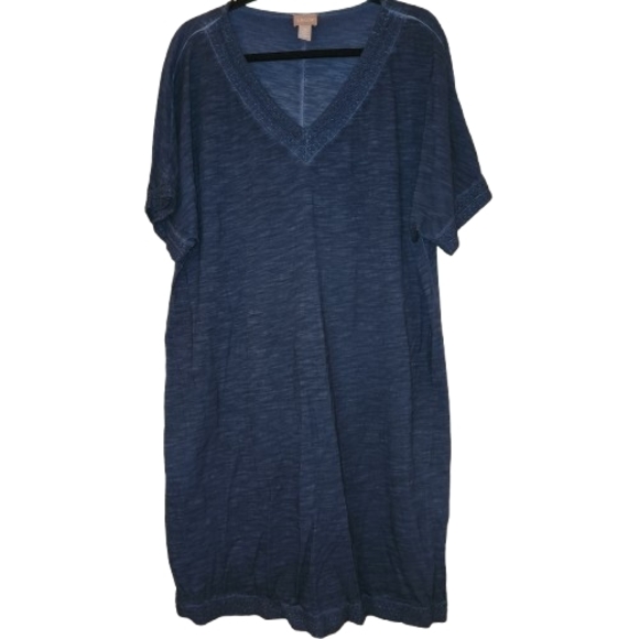 Chico's Dresses & Skirts - Chico's Navy Blue V-Neck Short Sleeve Dress Size 3 (16) Embroidery Washed Style